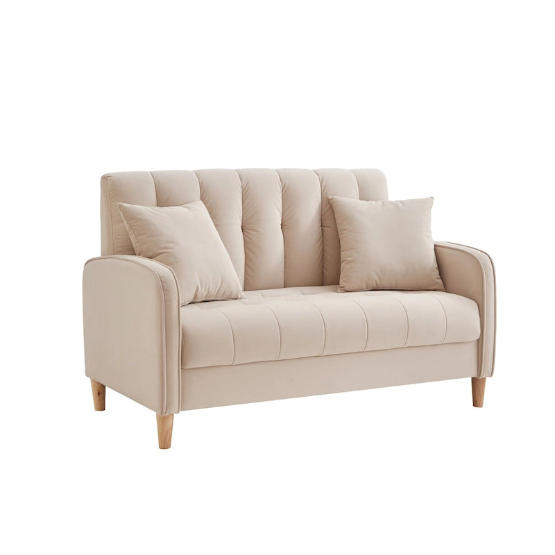Divano di Design Moderno per Soggiorno, Divanetto per Piccoli Spazi, Rivestimento in Velluto Liscio, Trapuntato, Beige