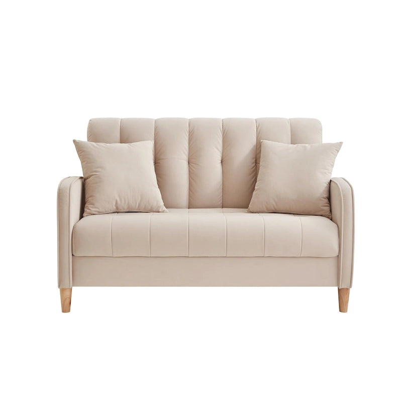 Divano di Design Moderno per Soggiorno, Divanetto per Piccoli Spazi, Rivestimento in Velluto Liscio, Trapuntato, Beige