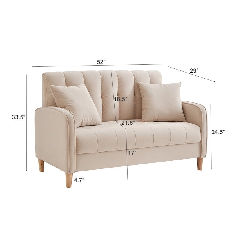 Divano di Design Moderno per Soggiorno, Divanetto per Piccoli Spazi, Rivestimento in Velluto Liscio, Trapuntato, Beige