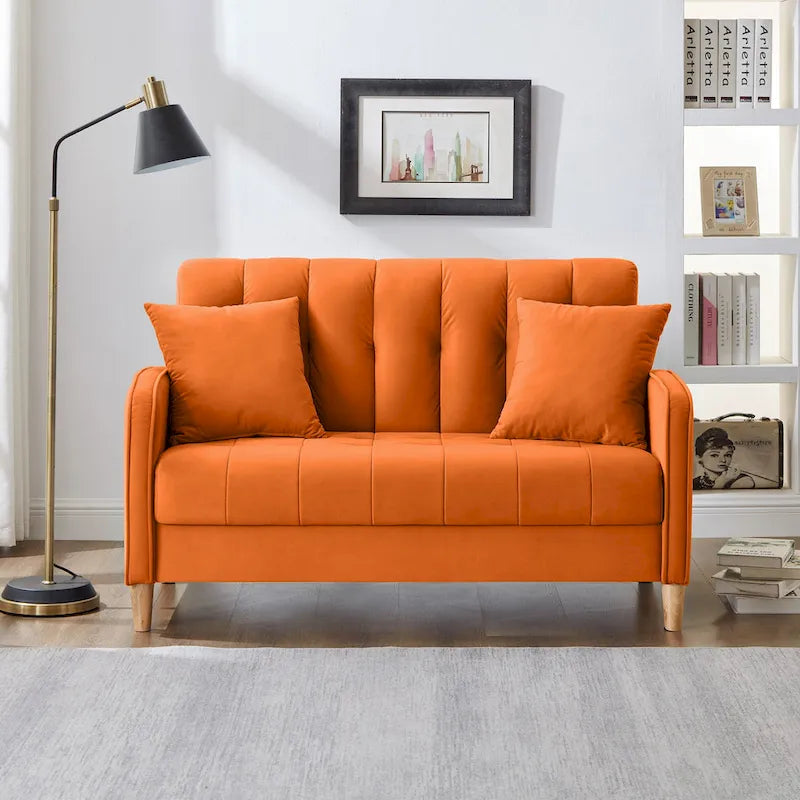 Divano di Design Moderno per Soggiorno, Divanetto per Piccoli Spazi, Rivestimento in Velluto Liscio, Trapuntato, Beige