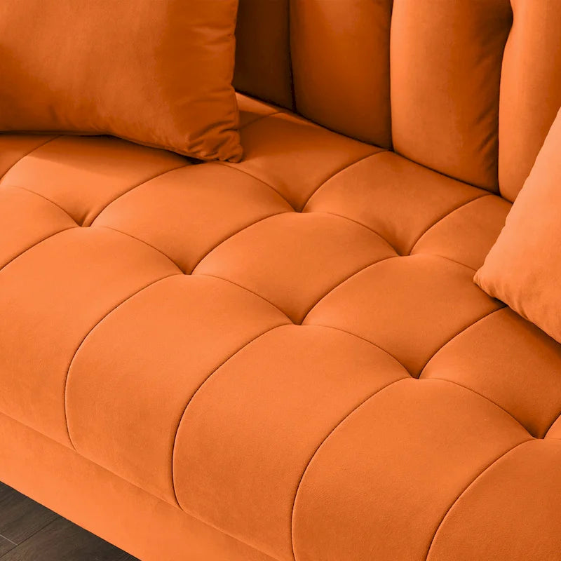 Divano di Design Moderno per Soggiorno, Divanetto per Piccoli Spazi, Rivestimento in Velluto Liscio, Trapuntato, Beige