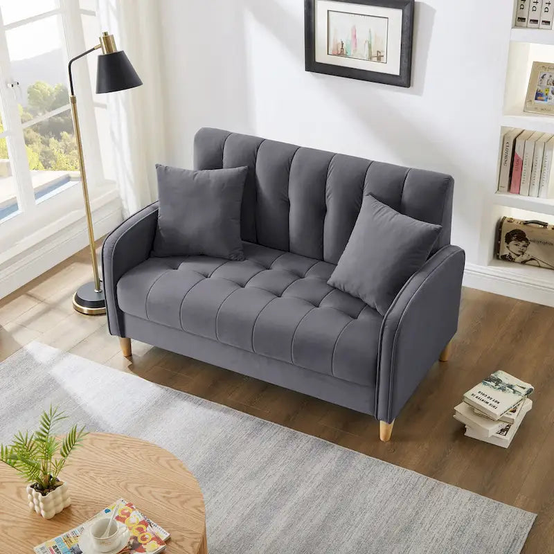Divano di Design Moderno per Soggiorno, Divanetto per Piccoli Spazi, Rivestimento in Velluto Liscio, Trapuntato, Beige