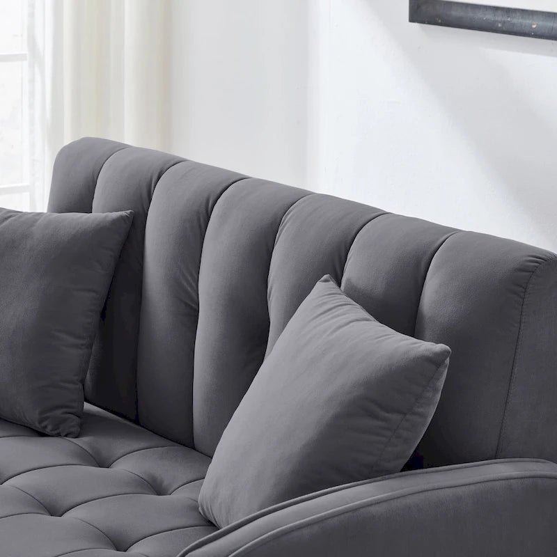 Divano di Design Moderno per Soggiorno, Divanetto per Piccoli Spazi, Rivestimento in Velluto Liscio, Trapuntato, Beige