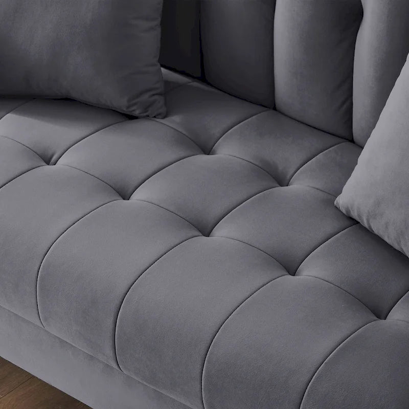 Divano di Design Moderno per Soggiorno, Divanetto per Piccoli Spazi, Rivestimento in Velluto Liscio, Trapuntato, Beige