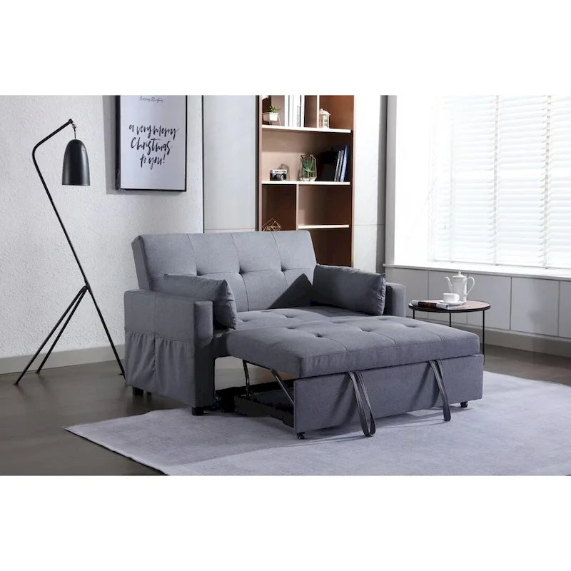 Divanetto letto convertibile 3-in-1 in lino grigio chiaro con tasca laterale