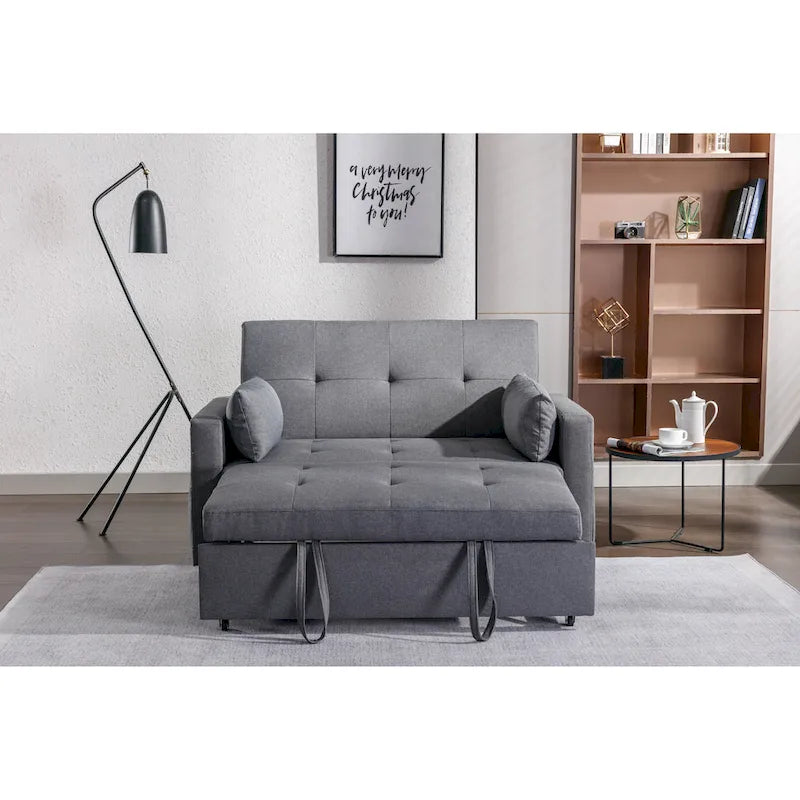 Divanetto letto convertibile 3-in-1 in lino grigio chiaro con tasca laterale