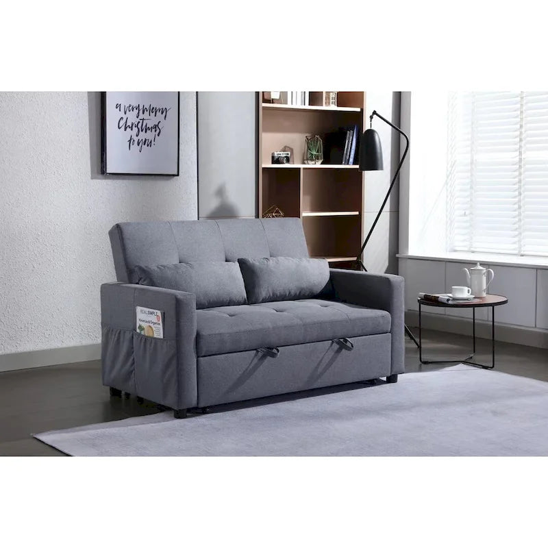 Divanetto letto convertibile 3-in-1 in lino grigio chiaro con tasca laterale