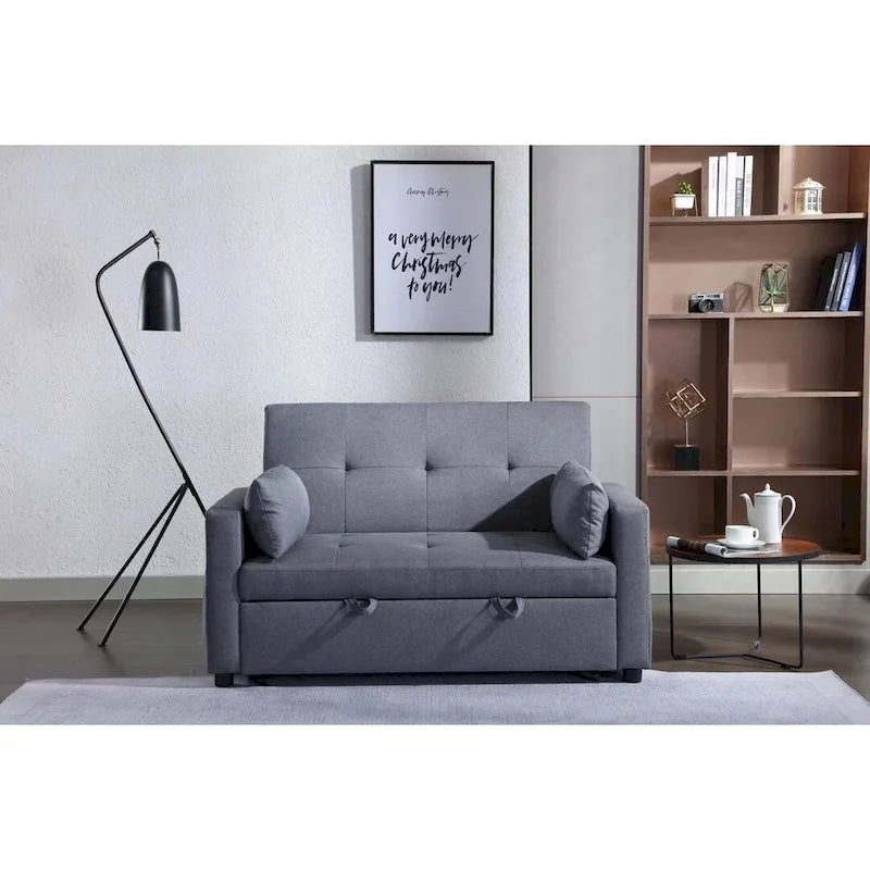 Divanetto letto convertibile 3-in-1 in lino grigio chiaro con tasca laterale