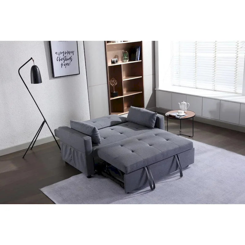 Divanetto letto convertibile 3-in-1 in lino grigio chiaro con tasca laterale