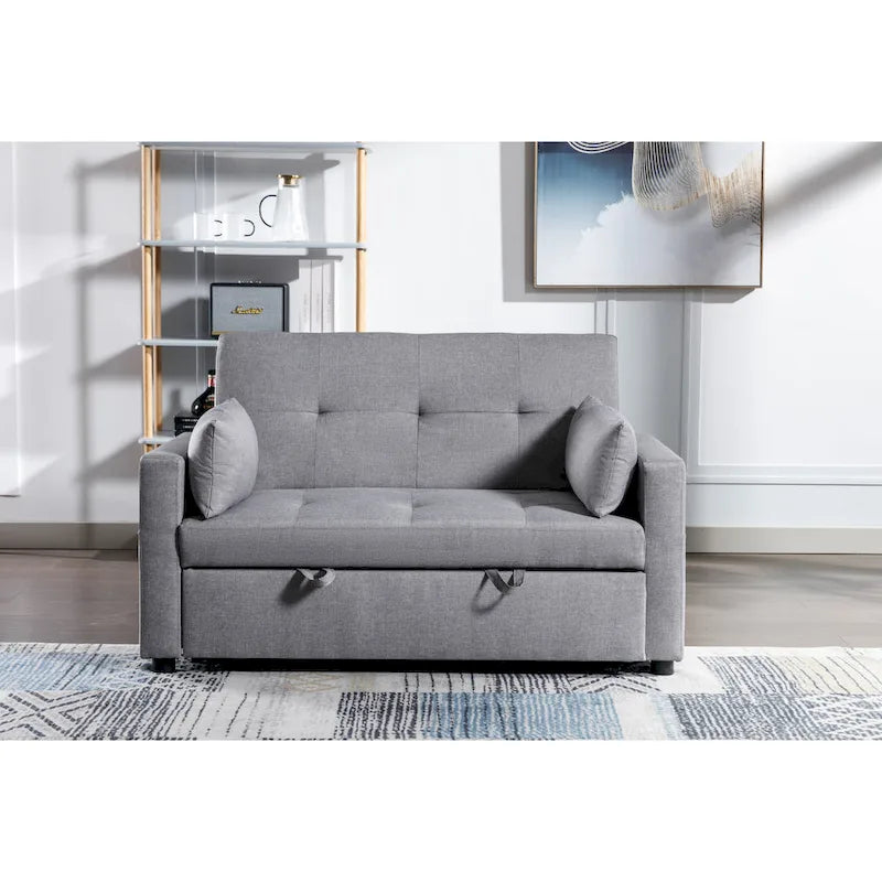 Divanetto letto convertibile 3-in-1 in lino grigio chiaro con tasca laterale