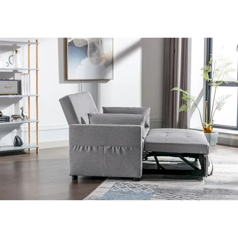 Divanetto letto convertibile 3-in-1 in lino grigio chiaro con tasca laterale