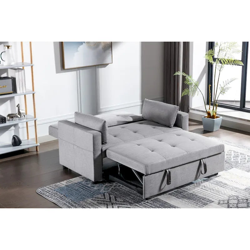 Divanetto letto convertibile 3-in-1 in lino grigio chiaro con tasca laterale