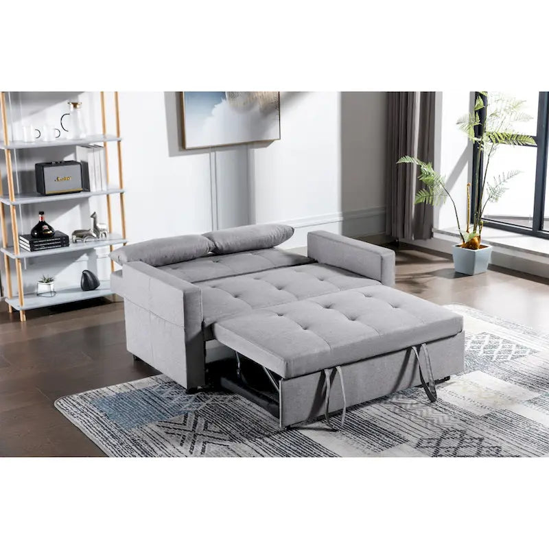 Divanetto letto convertibile 3-in-1 in lino grigio chiaro con tasca laterale