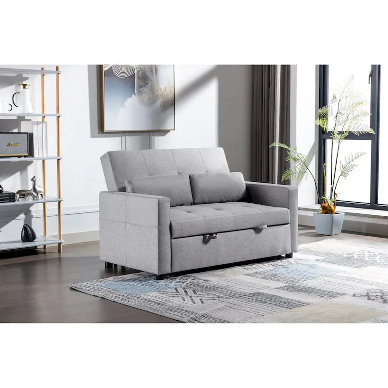 Divanetto letto convertibile 3-in-1 in lino grigio chiaro con tasca laterale