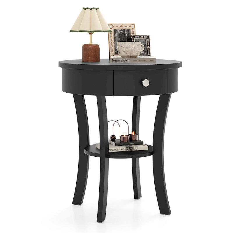 Costway Table d'appoint canapé à 2 niveaux, table de chevet ronde pour chambre à coucher et salon
