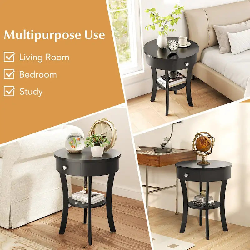 Tavolino rotondo Costway a 2 ripiani per camera da letto e soggiorno