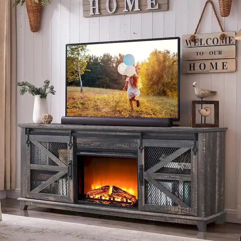 Mobile TV per Camino in Stile Rustico, Mobile da Soggiorno, Consolle TV