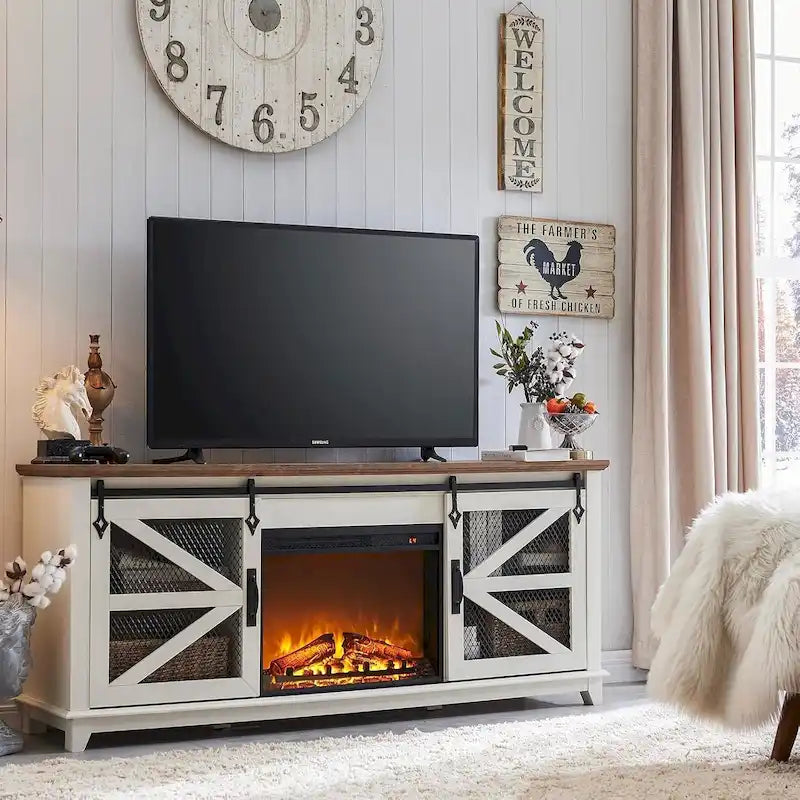 Meuble TV de cheminée de ferme, Centre de divertissement, Console TV