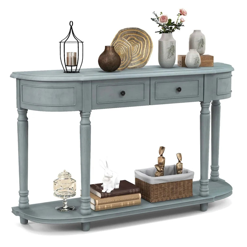 Costway 52 Tavolo Consolle Lungo con 2 Cassetti e Ripiano Aperto Stile Retrò - Vedi Dettagli