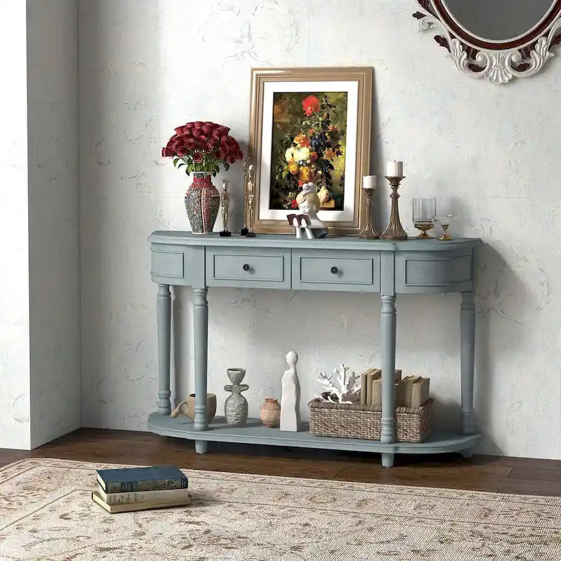 Costway 52 Tavolo Consolle Lungo con 2 Cassetti e Ripiano Aperto Stile Retrò - Vedi Dettagli