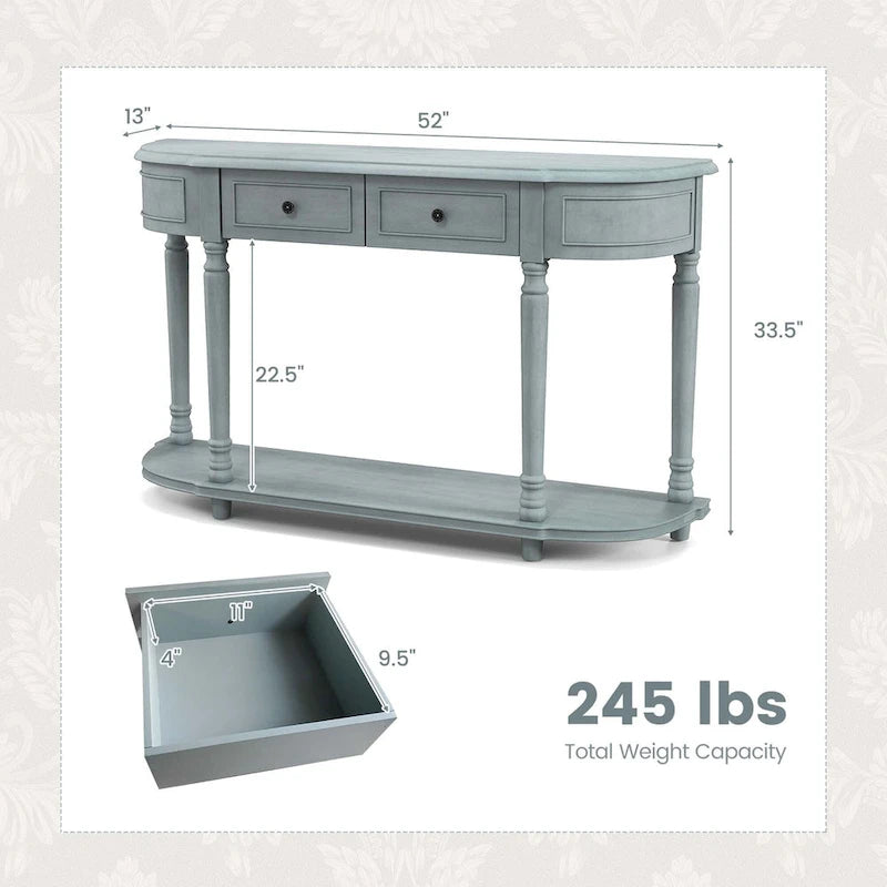 Costway 52 Tavolo Consolle Lungo con 2 Cassetti e Ripiano Aperto Stile Retrò - Vedi Dettagli