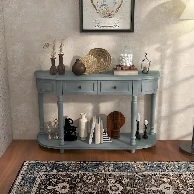 Costway 52 Tavolo Consolle Lungo con 2 Cassetti e Ripiano Aperto Stile Retrò - Vedi Dettagli