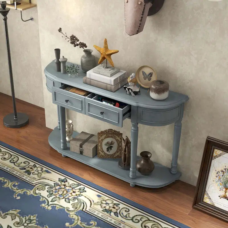 Costway 52 Tavolo Consolle Lungo con 2 Cassetti e Ripiano Aperto Stile Retrò - Vedi Dettagli