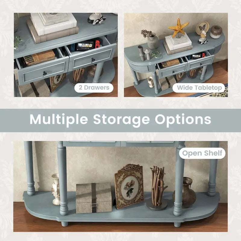 Costway 52 Tavolo Consolle Lungo con 2 Cassetti e Ripiano Aperto Stile Retrò - Vedi Dettagli