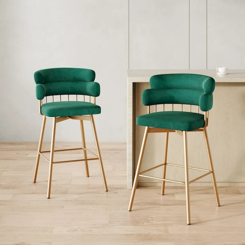 Christopher Knight Home Bremen Tabourets de comptoir pivotants en velours 180° avec pieds en métal (ensemble de 2)