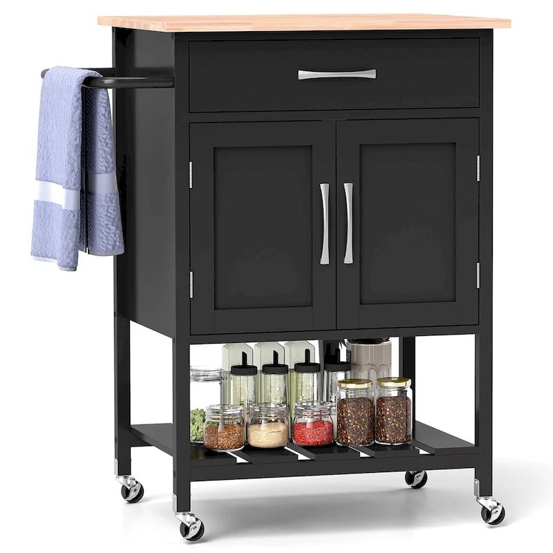 Carrello Cucina Gymax con Ruote, Cassetto e Armadietto a Due Ante