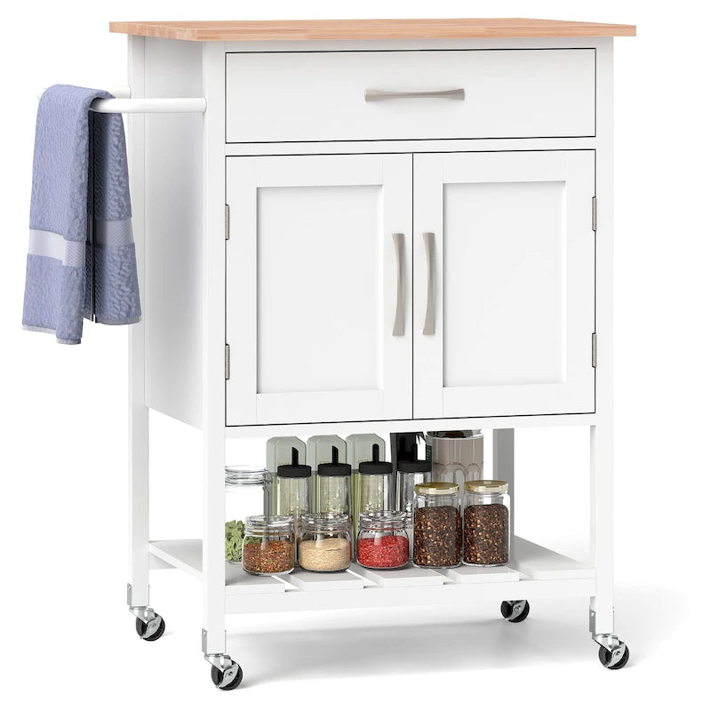 Chariot de cuisine roulant Gymax avec tiroir et armoire de rangement à 2 portes