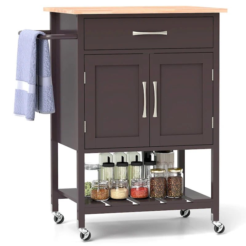 Carrello Cucina Gymax con Ruote, Cassetto e Armadietto a Due Ante