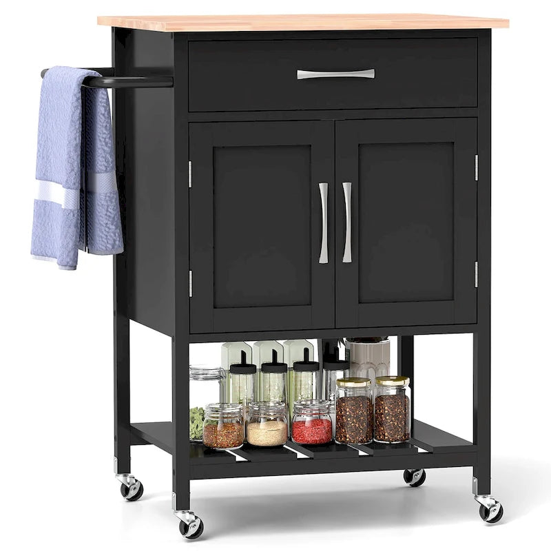 Carrello Cucina Gymax con Ruote, Cassetto e Armadietto a Due Ante
