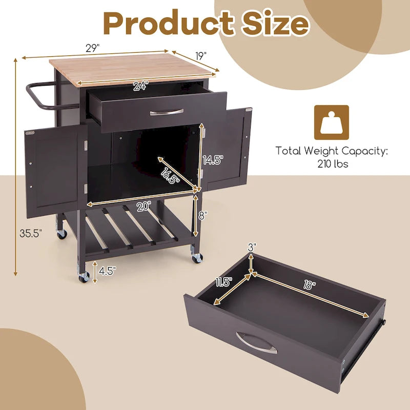 Carrello Cucina Gymax con Ruote, Cassetto e Armadietto a Due Ante