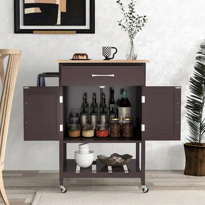 Carrello Cucina Gymax con Ruote, Cassetto e Armadietto a Due Ante