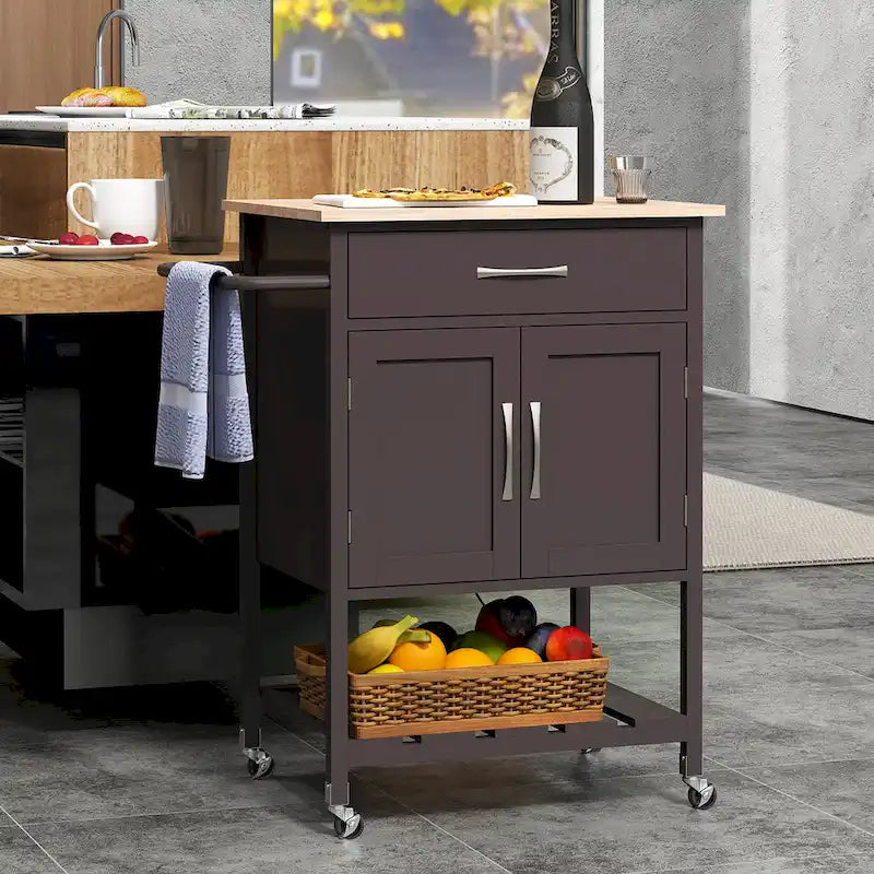 Carrello Cucina Gymax con Ruote, Cassetto e Armadietto a Due Ante