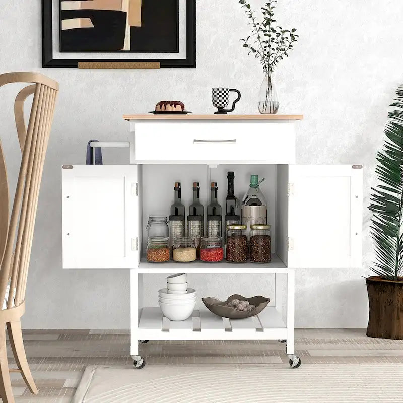 Carrello Cucina Gymax con Ruote, Cassetto e Armadietto a Due Ante