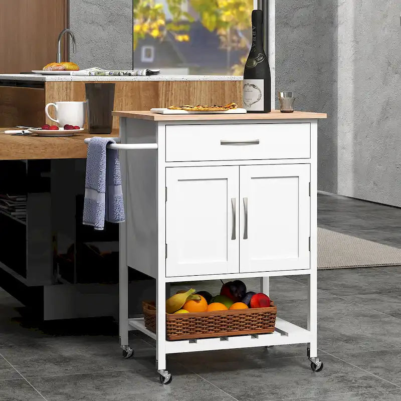 Carrello Cucina Gymax con Ruote, Cassetto e Armadietto a Due Ante