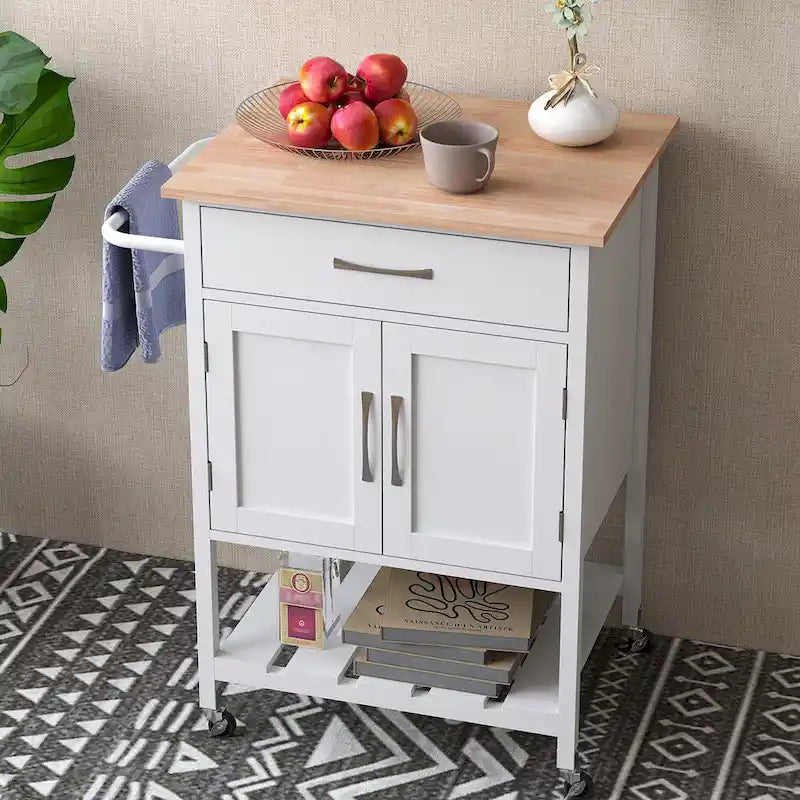 Carrello Cucina Gymax con Ruote, Cassetto e Armadietto a Due Ante