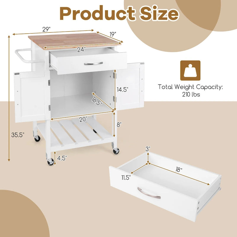 Carrello Cucina Gymax con Ruote, Cassetto e Armadietto a Due Ante