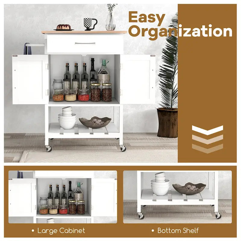 Carrello Cucina Gymax con Ruote, Cassetto e Armadietto a Due Ante