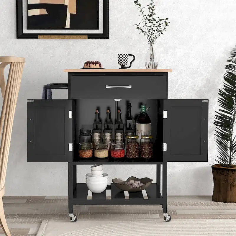Carrello Cucina Gymax con Ruote, Cassetto e Armadietto a Due Ante