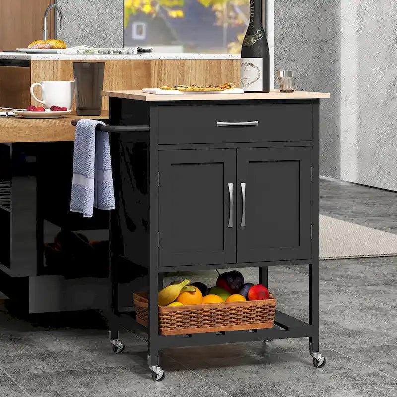 Carrello Cucina Gymax con Ruote, Cassetto e Armadietto a Due Ante