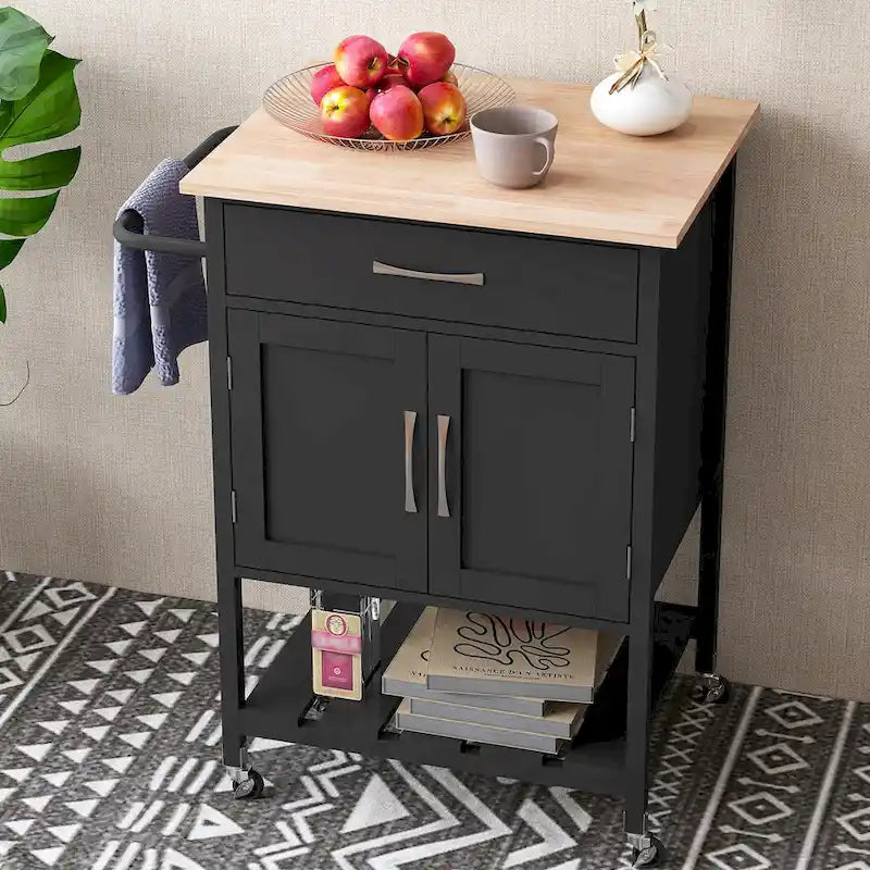 Carrello Cucina Gymax con Ruote, Cassetto e Armadietto a Due Ante