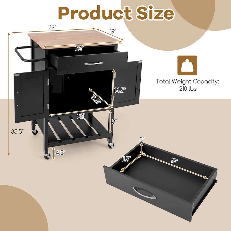 Carrello Cucina Gymax con Ruote, Cassetto e Armadietto a Due Ante