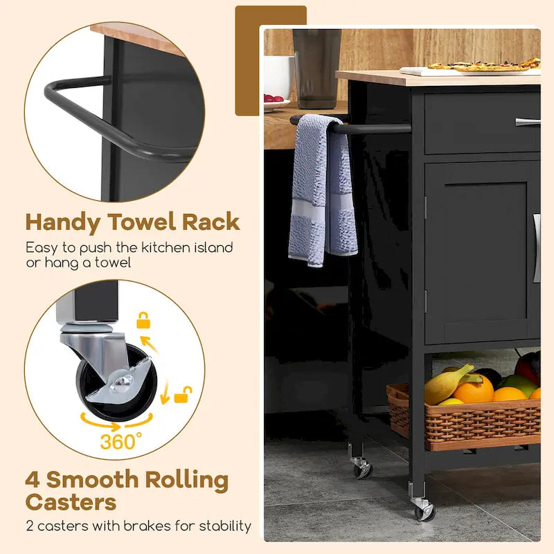 Carrello Cucina Gymax con Ruote, Cassetto e Armadietto a Due Ante