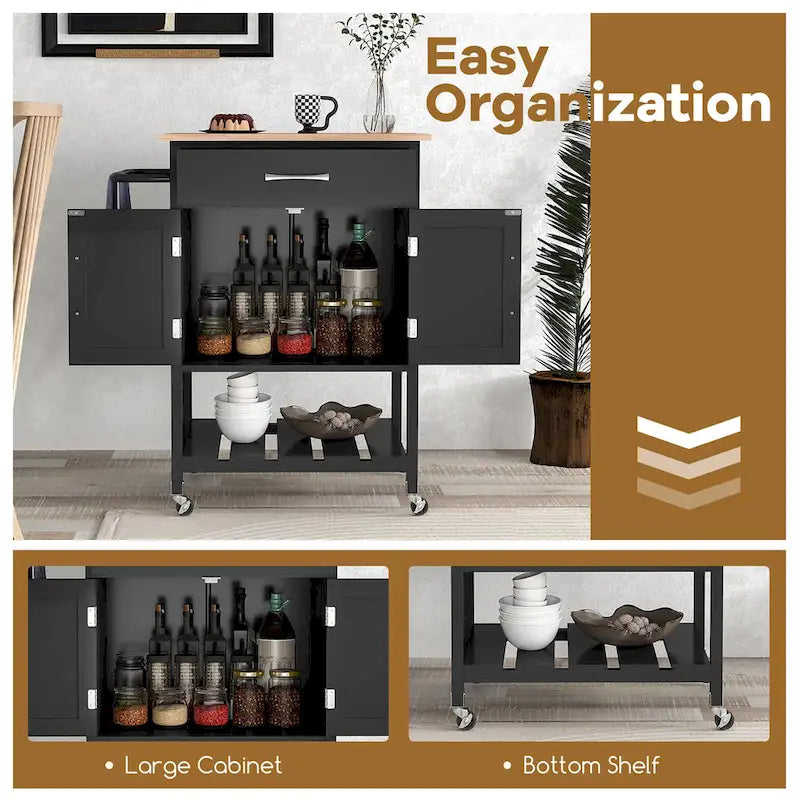 Carrello Cucina Gymax con Ruote, Cassetto e Armadietto a Due Ante