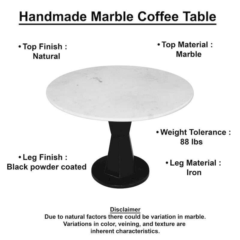 Tavolino da caffè Riko, piano in marmo bianco su moderno supporto in ferro, tavolo rotondo, 27