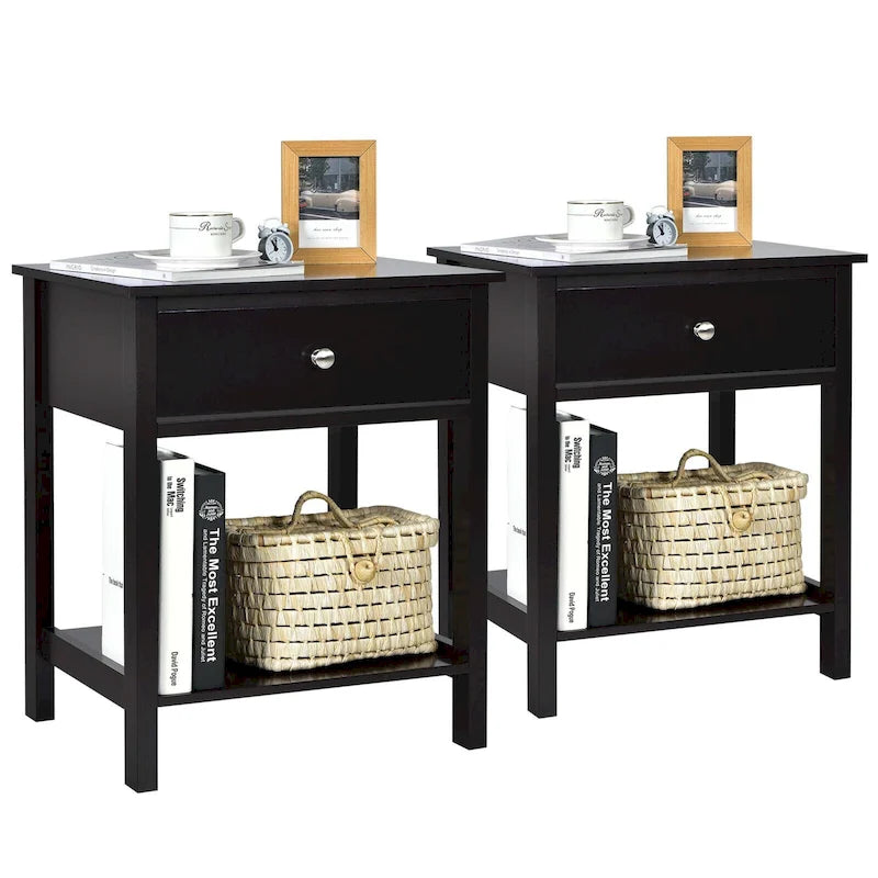 Gymax Lot de 2 tables de chevet modernes à 2 niveaux avec tiroir et étagère ouverte