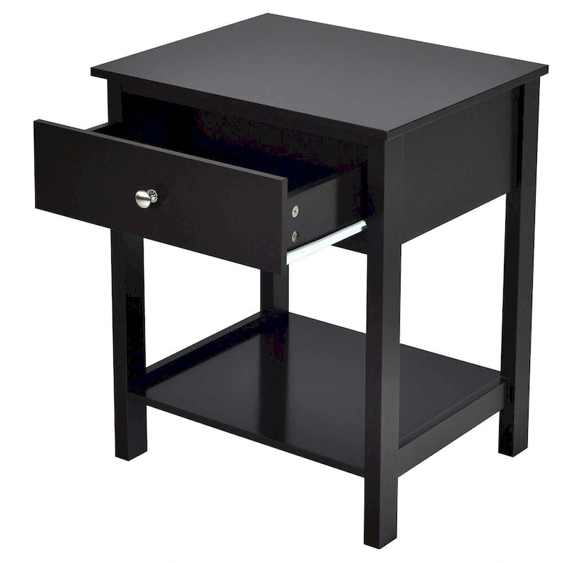 Gymax, comodino a 2 ripiani (2 pz), tavolino moderno con cassetto e ripiano a giorno